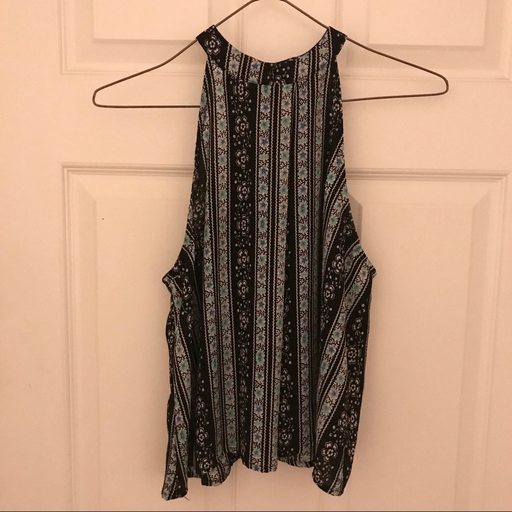 High Neck Sleeveless Blouse Striped Pattern